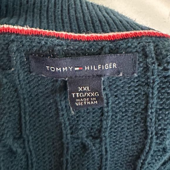 Tommy Hilfiger Blue V-neck Cable Knit Sweater, XXL, Pre-owned - Picture 5 of 7